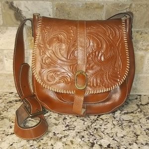 💥Vintage Patricia Nash Leather Tooled Saddlebag